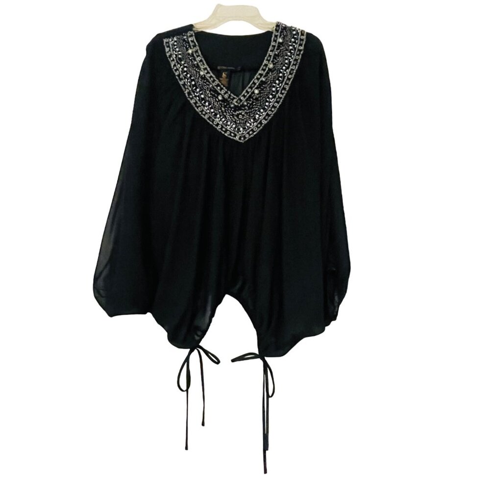 Grass Collection Black Batwing Blouse With Embellished Neckline Women’s Small - Picture 1 of 9